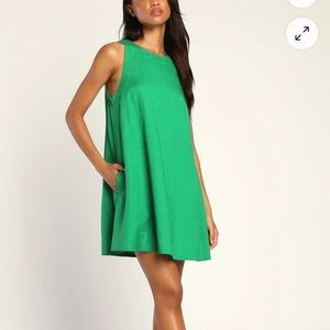 Lulu’s Shift to Chic Green Linen Shift Dress with Pockets